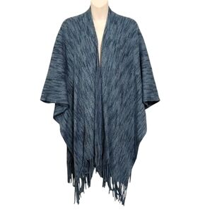 🔵BOGO FREE🔵 Candor Open Sides Poncho w Fringe Blue Gray